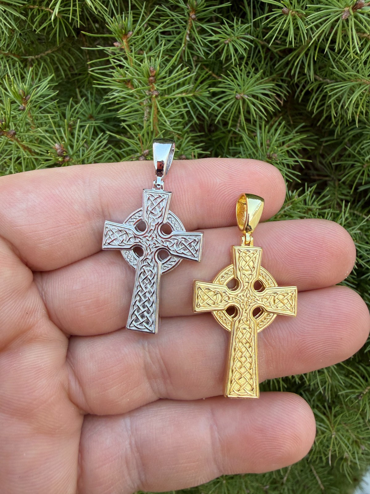 Handmade Viking Celtic Cross Pendant - 14k Gold Vermeil 925 Silver - Medium 1.75"