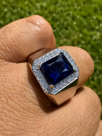 MOISSANITE Cardinal Crown Ring - 925 Silver - Genuine Blue Sapphire Stone