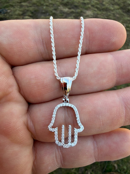 MOISSANITE Hamsa Cutout Pendant - 925 Silver - 3 Sizes 1.25"-2.75"