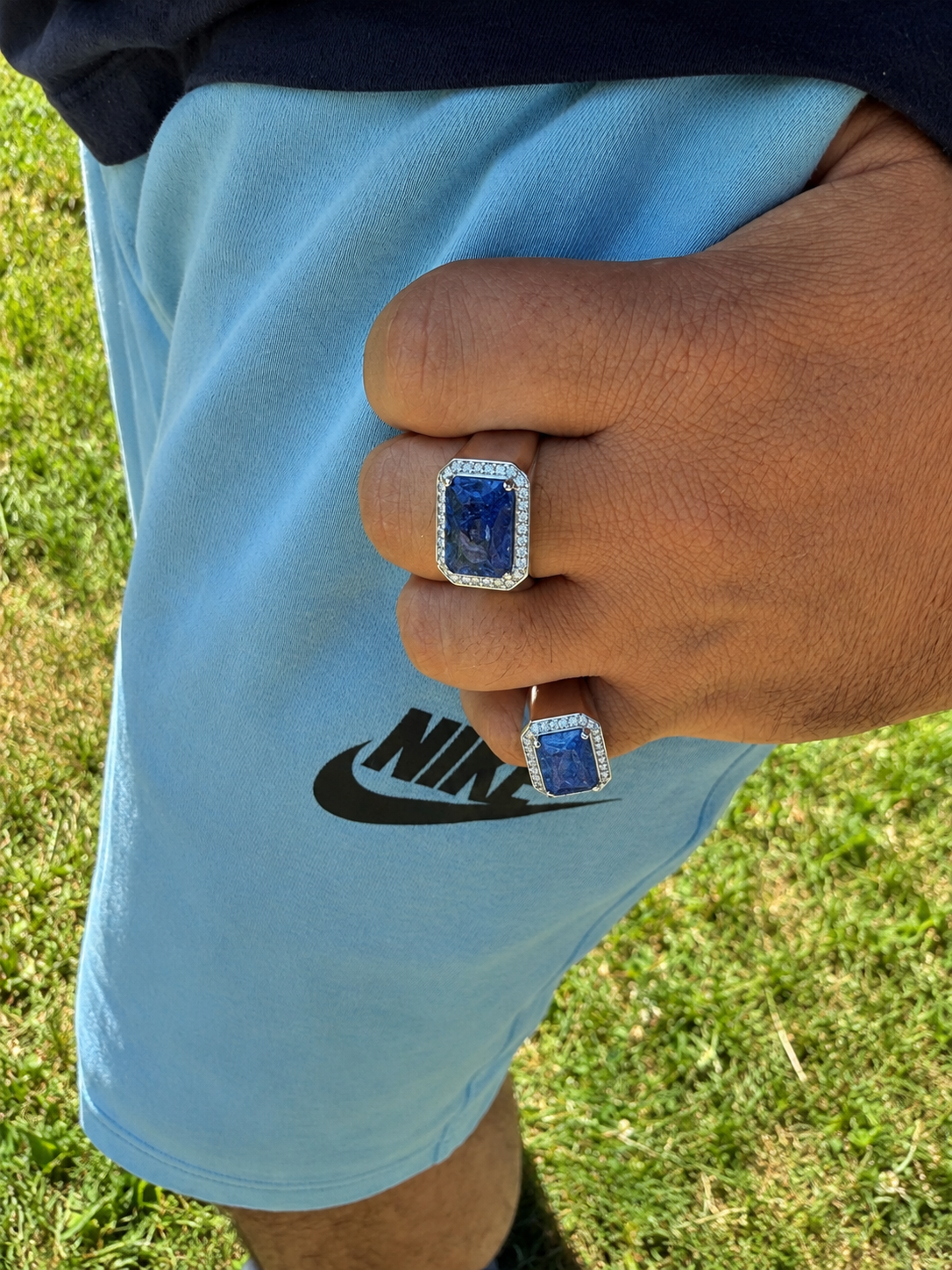 MOISSANITE Fortress Ring - 925 Silver - Genuine Blue Sapphire Stone
