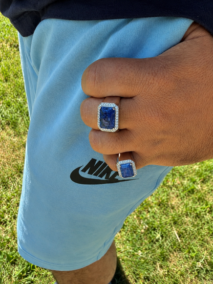 MOISSANITE Fortress Ring - 925 Silver - Genuine Blue Sapphire Stone