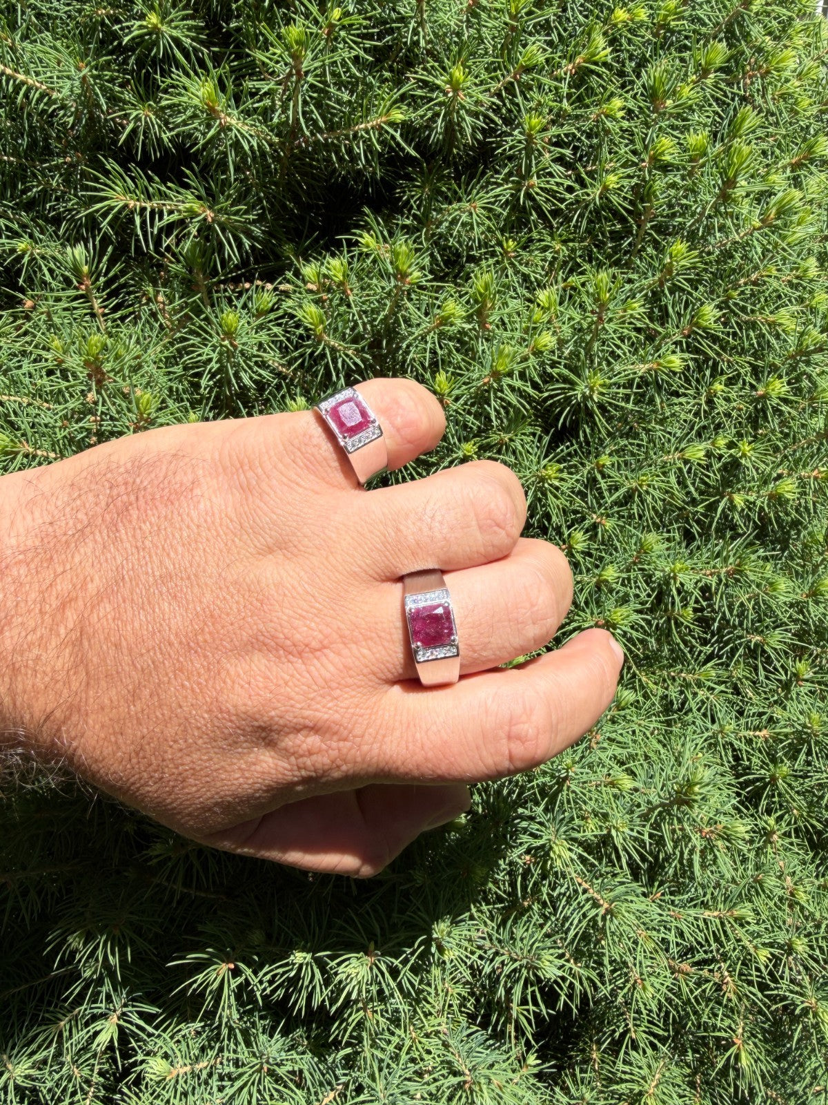 MOISSANITE Monarch Ring - 925 Silver - Genuine Red Ruby Stone