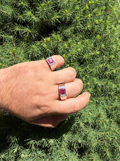 MOISSANITE Monarch Ring - 925 Silver - Genuine Red Ruby Stone