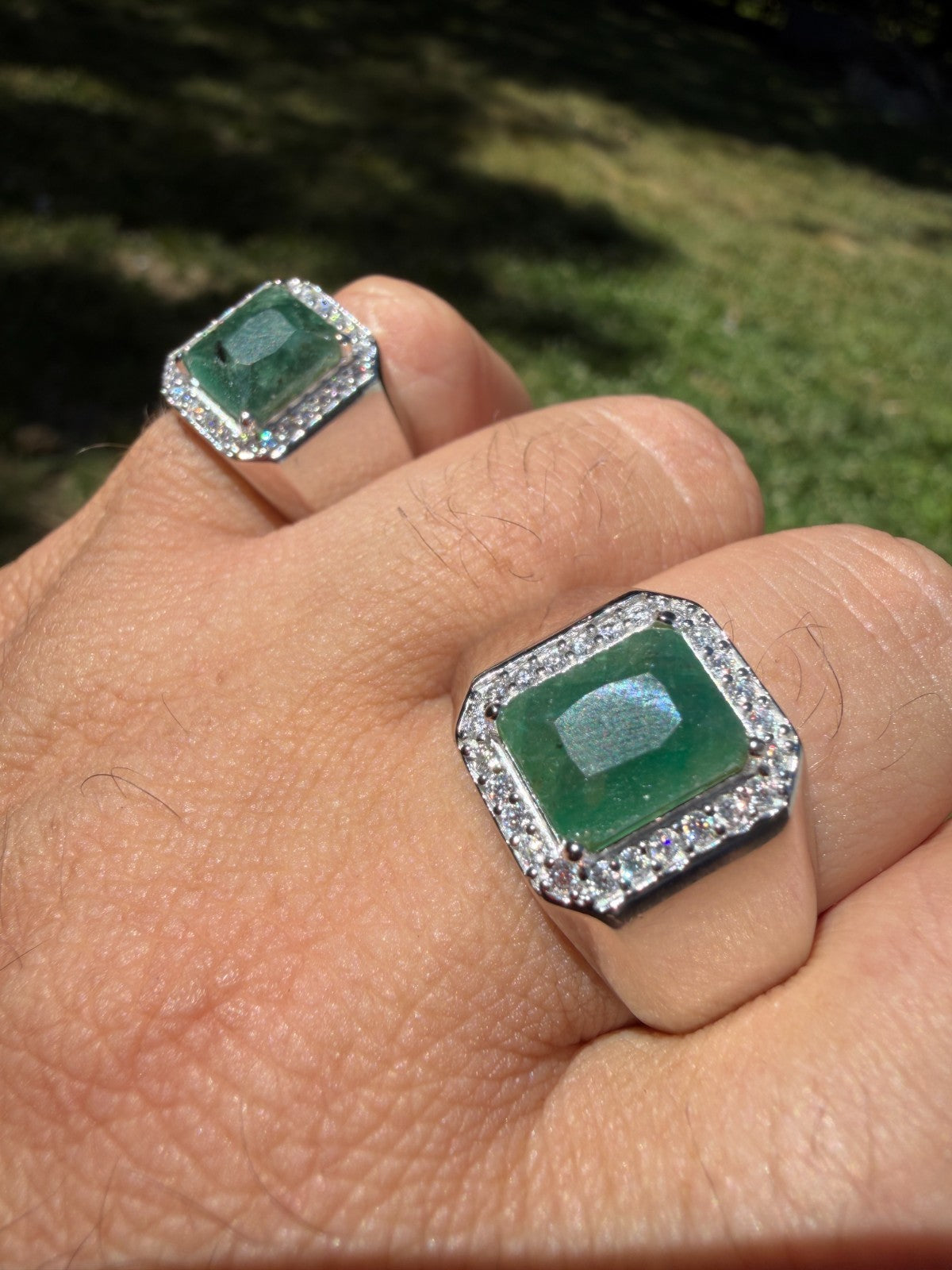 MOISSANITE Cardinal Crown Ring - 925 Silver - Genuine Green Emerald Stone