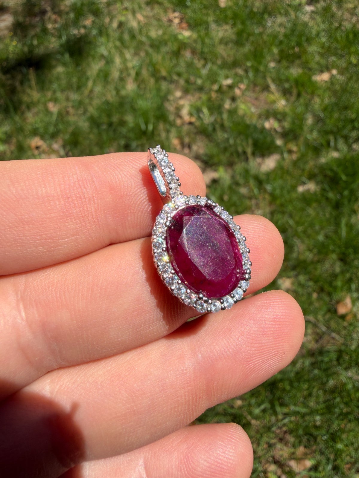 MOISSANITE Royalty Red Ruby Pendant - 925 Silver - Oval Genuine Red Ruby Stone