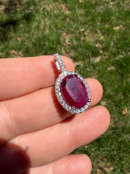 MOISSANITE Royalty Red Ruby Pendant - 925 Silver - Oval Genuine Red Ruby Stone