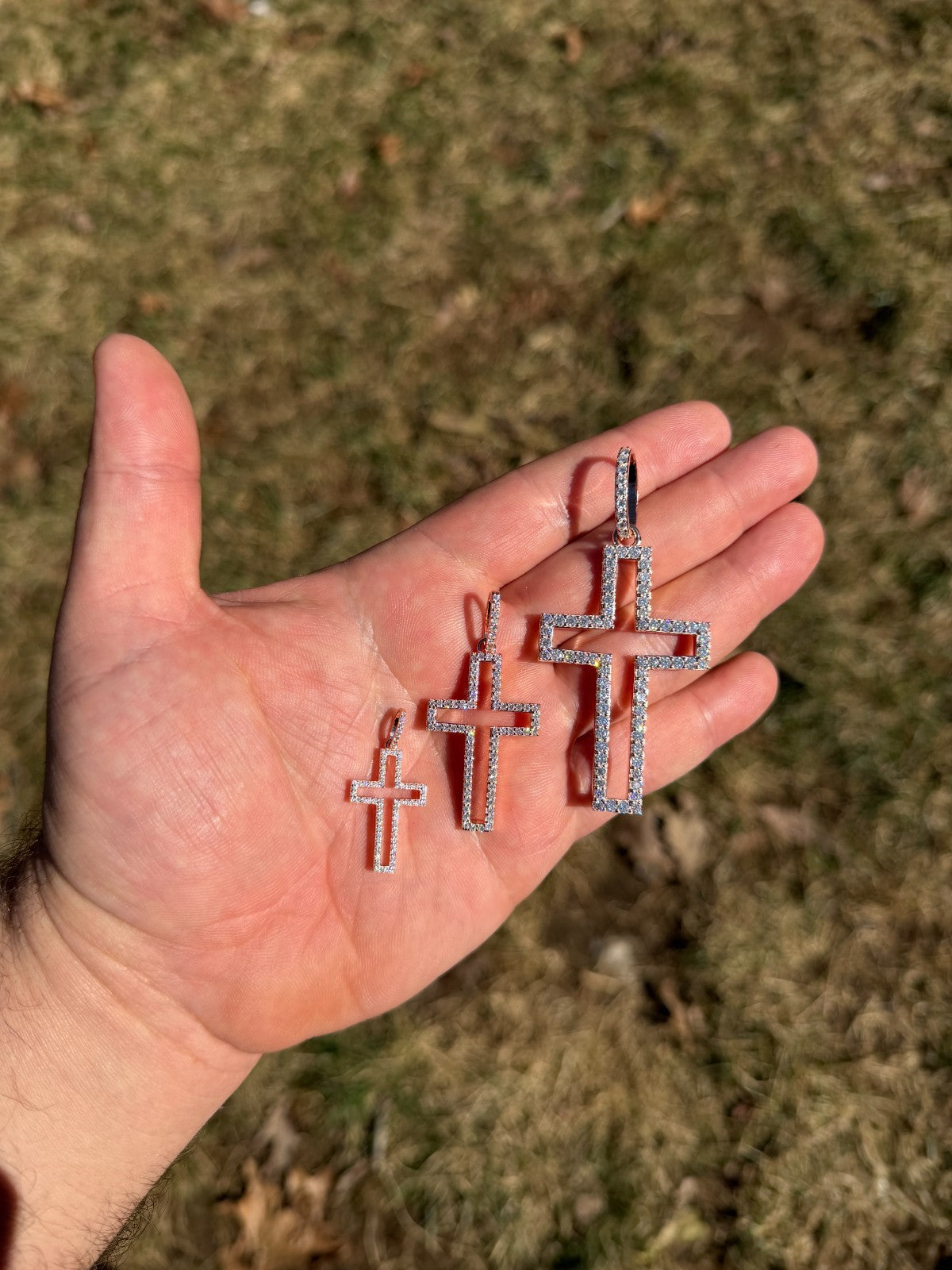 MOISSANITE Classic Cross Cutout Pendant - 14k Rose Gold Vermeil 925 Silver - 3 Sizes 1.33"-3"