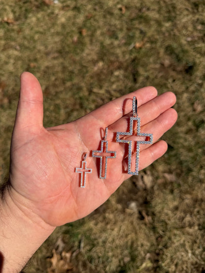 MOISSANITE Classic Cross Cutout Pendant - 14k Rose Gold Vermeil 925 Silver - 3 Sizes 1.33"-3"