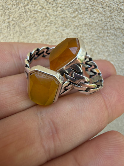 Havana Cuban Ring - 925 Silver - Genuine Yellow Sapphire Stone