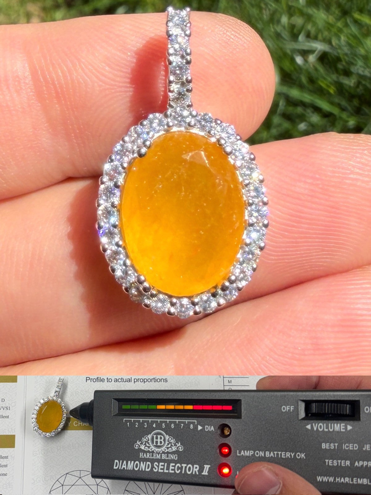 MOISSANITE Royalty Honey Pendant - 925 Silver - Oval Genuine Yellow Sapphire Stone