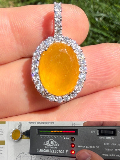 MOISSANITE Royalty Honey Pendant - 925 Silver - Oval Genuine Yellow Sapphire Stone
