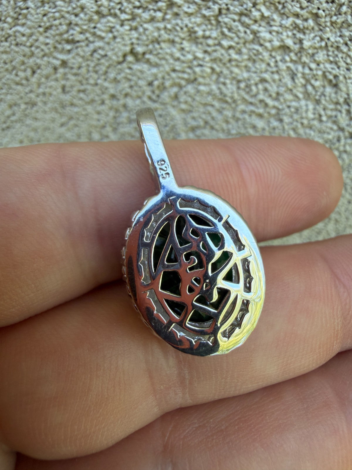 MOISSANITE Royalty Green Phantom Pendant - 925 Silver - Oval Green Emerald Stone