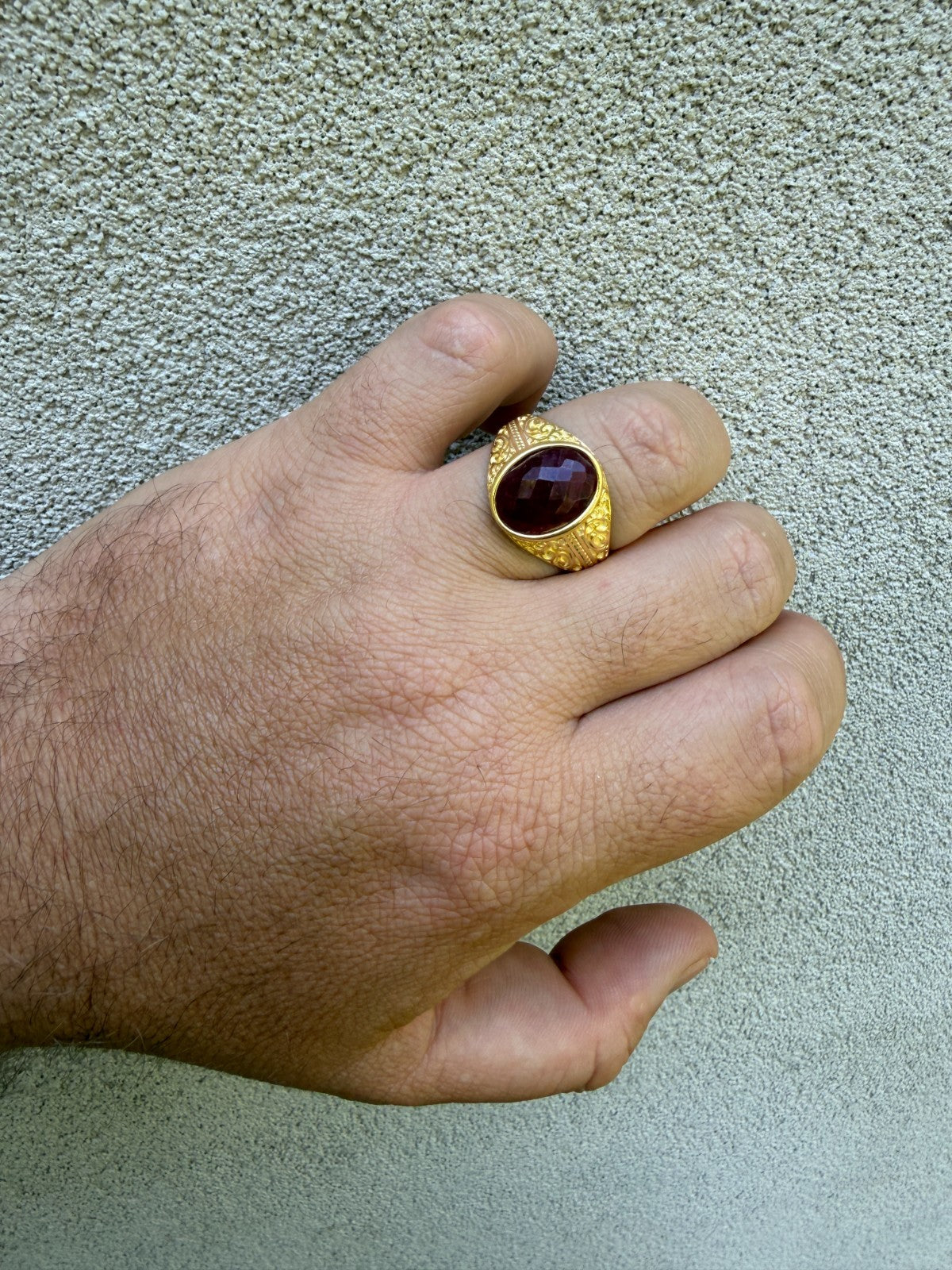 Columbian King Ring - 14k Gold Vermeil 925 Silver - Genuine Red Ruby Stone