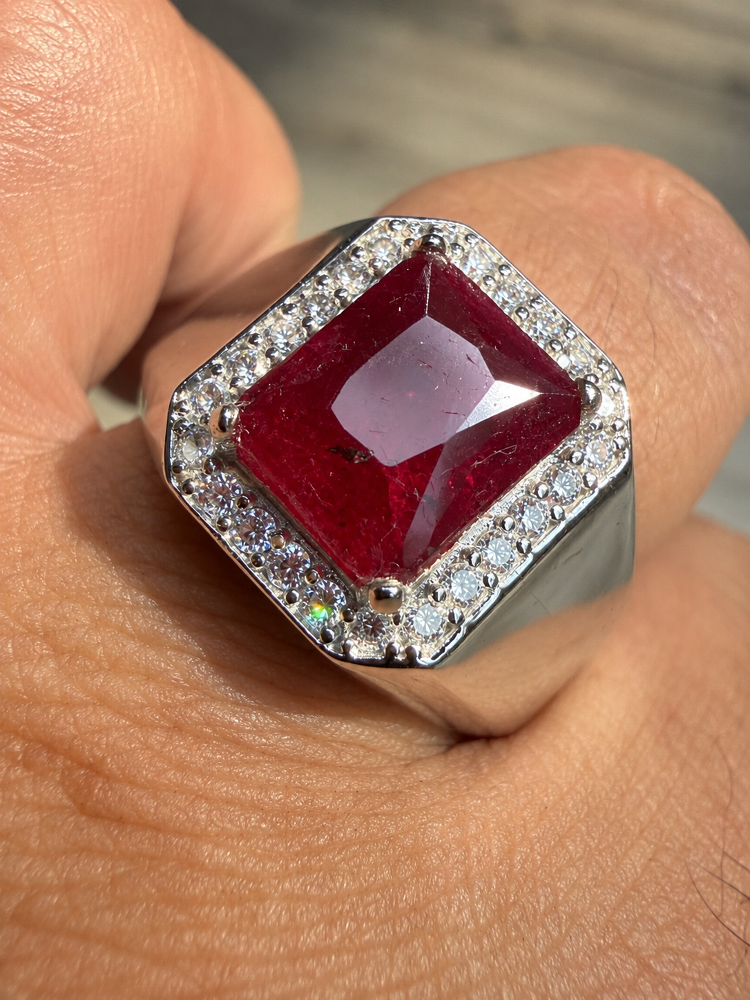 MOISSANITE Cardinal Crown Ring - 925 Silver - Genuine Red Ruby Stone