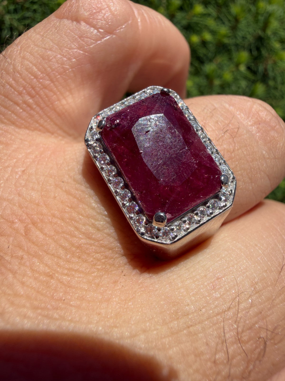 MOISSANITE Fortress Ring - 925 Silver - Genuine Red Ruby Stone