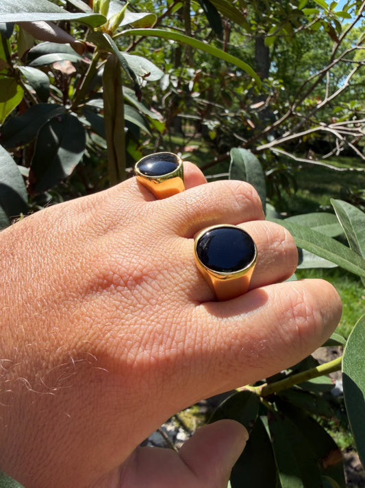 Shadow Boss Ring - 14k Gold Vermeil 925 Silver - Genuine Black Onyx Stone