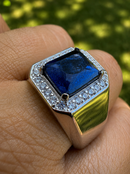 MOISSANITE Cardinal Crown Ring - 925 Silver - Genuine Blue Sapphire Stone