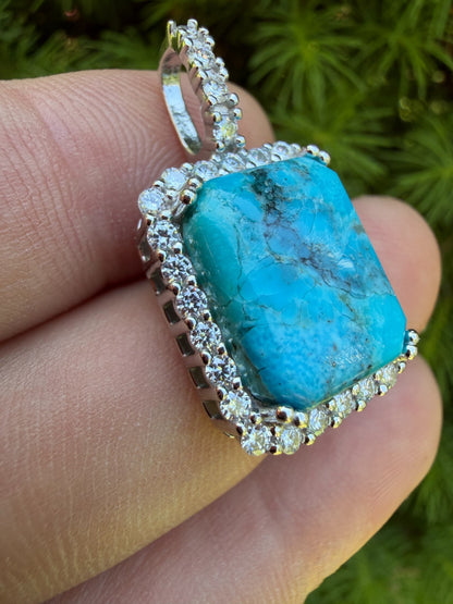 MOISSANITE Royalty Ocean Freeze Pendant - 925 Silver - Genuine Blue Turquoise Stone