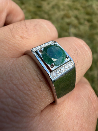 MOISSANITE Monarch Ring - 925 Silver - Genuine Green Emerald Stone