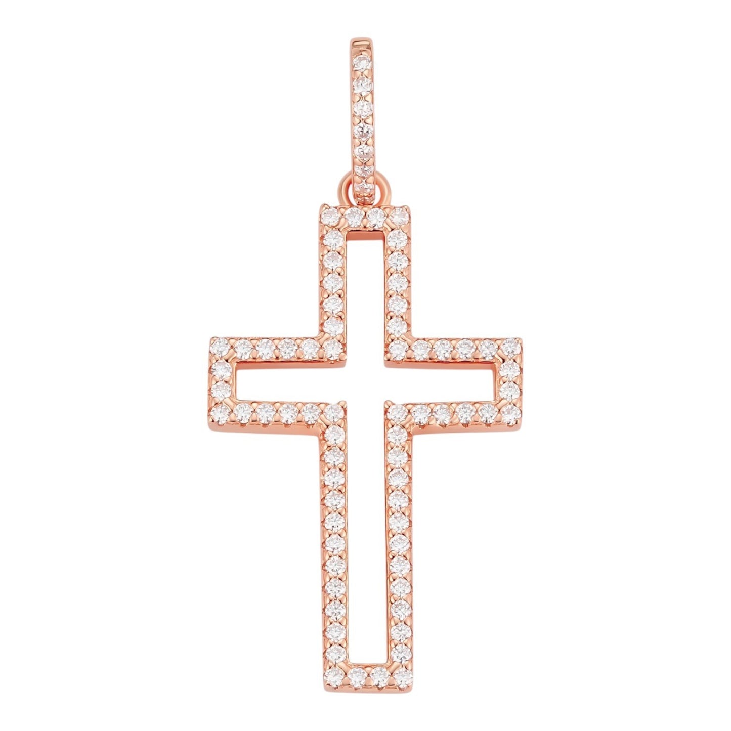 MOISSANITE Classic Cross Cutout Pendant - 14k Rose Gold Vermeil 925 Silver - 3 Sizes 1.33"-3"