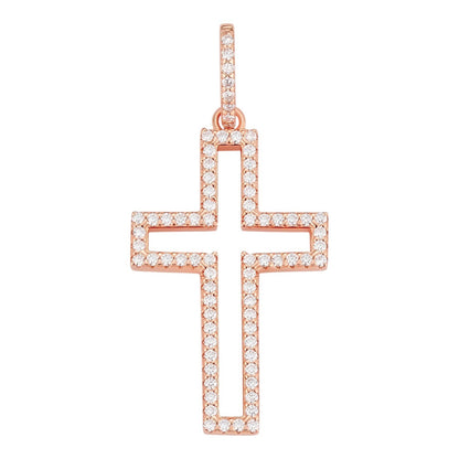 MOISSANITE Classic Cross Cutout Pendant - 14k Rose Gold Vermeil 925 Silver - 3 Sizes 1.33"-3"
