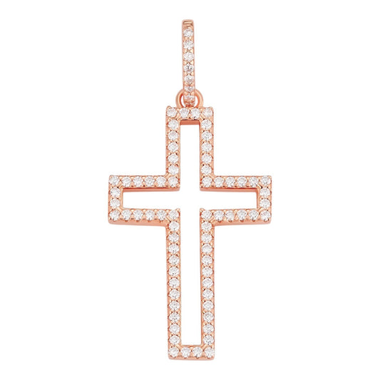 MOISSANITE Classic Cross Cutout Pendant - 14k Rose Gold Vermeil 925 Silver - 3 Sizes 1.33"-3"