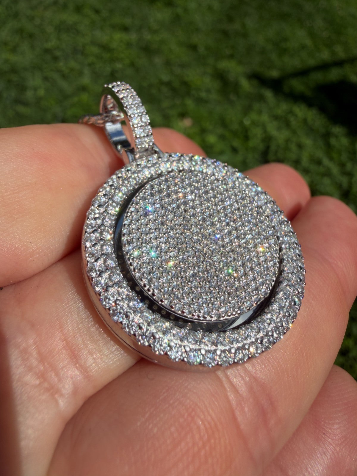 MOISSANITE Round Spinner Pendant - 14k Yellow Gold Vermeil Or 925 Silver - Medium 1.75"