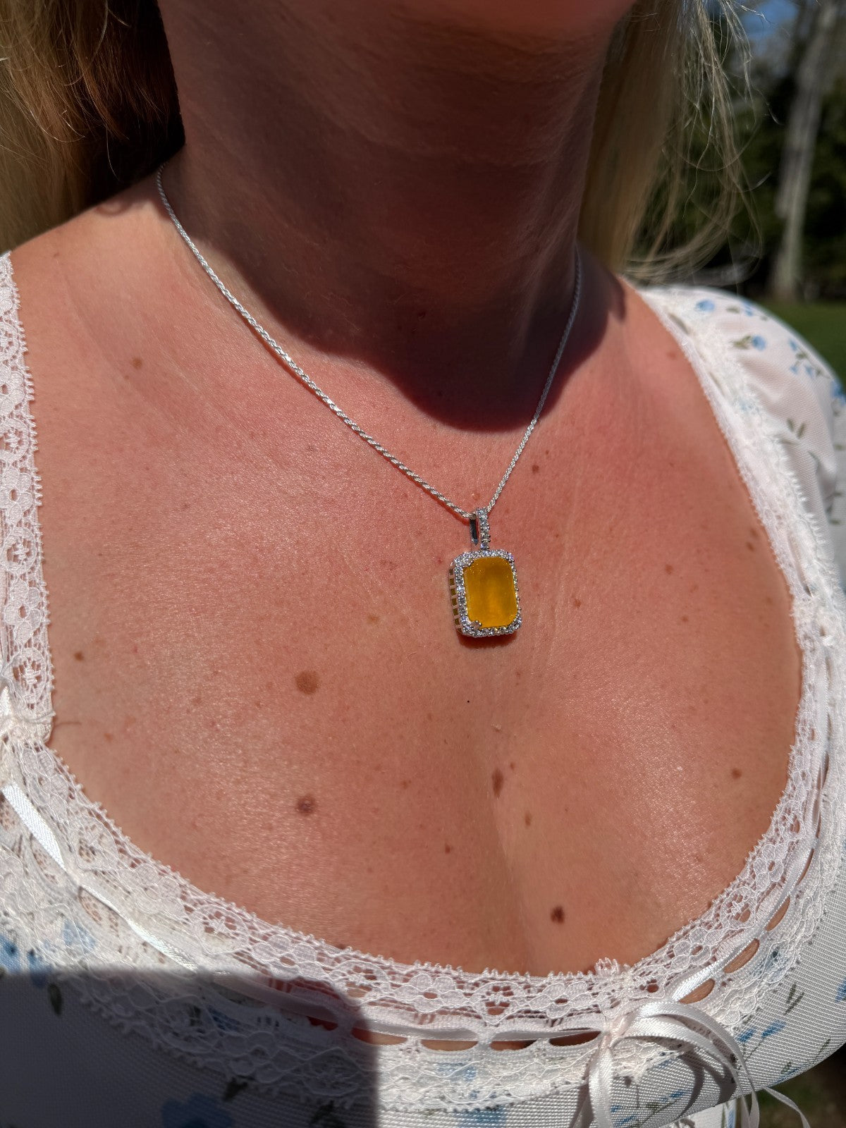 MOISSANITE Royalty Honey Pendant - 925 Silver - Genuine Yellow Sapphire Stone