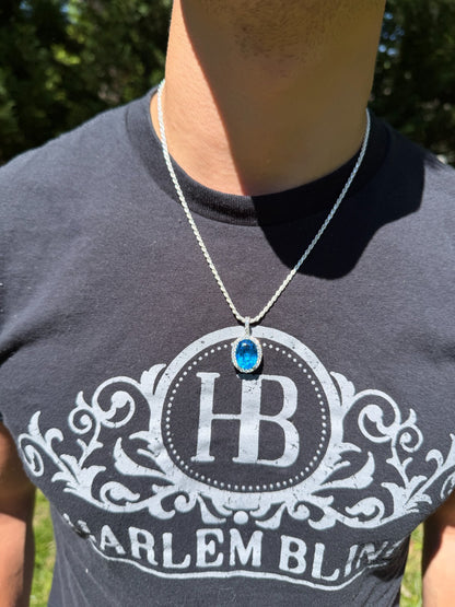 MOISSANITE Royalty Ocean Freeze Pendant - 925 Silver - Oval Lab Aquamarine Stone