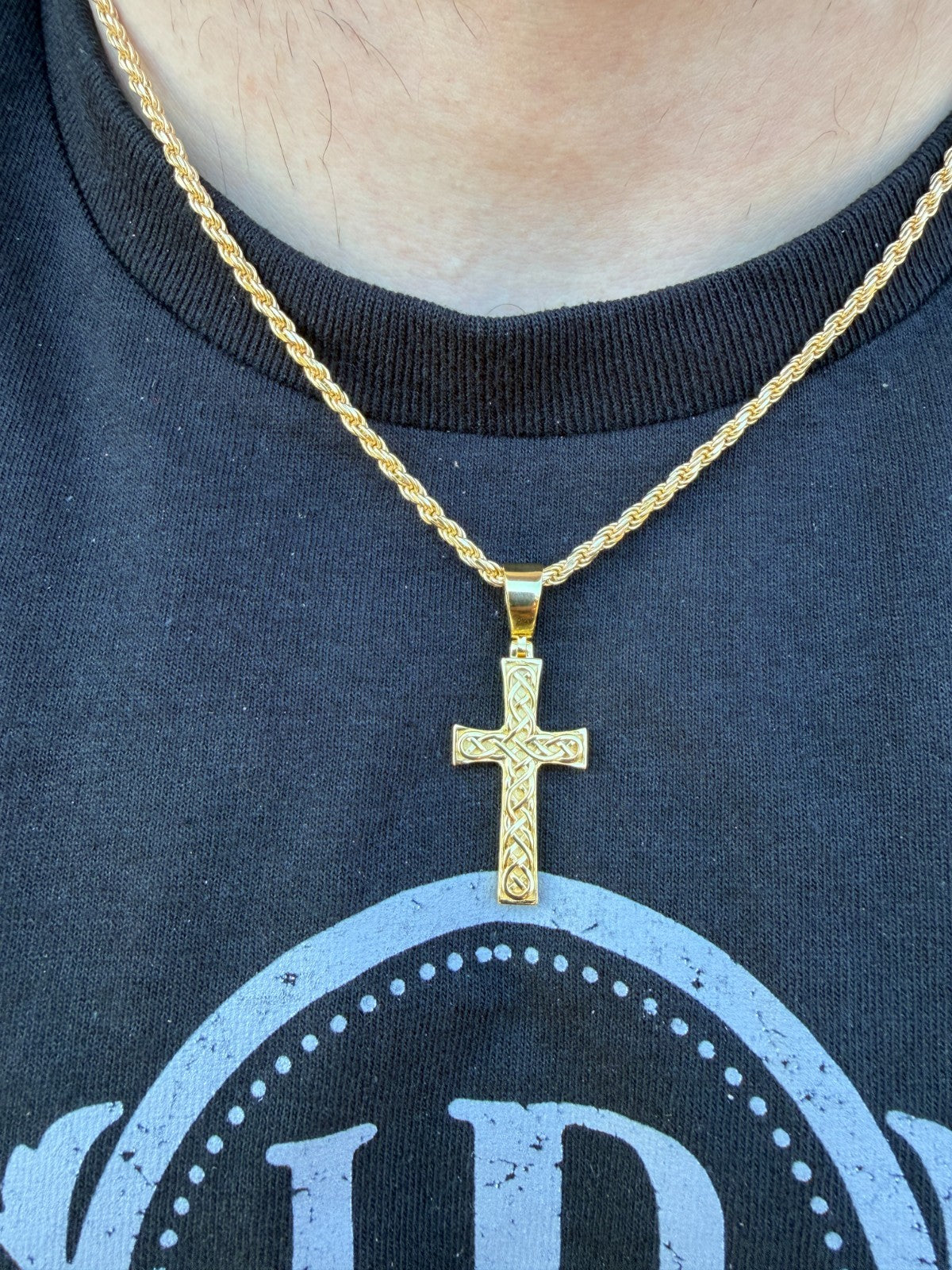 Viking Warrior Celtic Cross Pendant - 14k Gold Vermeil 925 Silver - Medium 1.75"