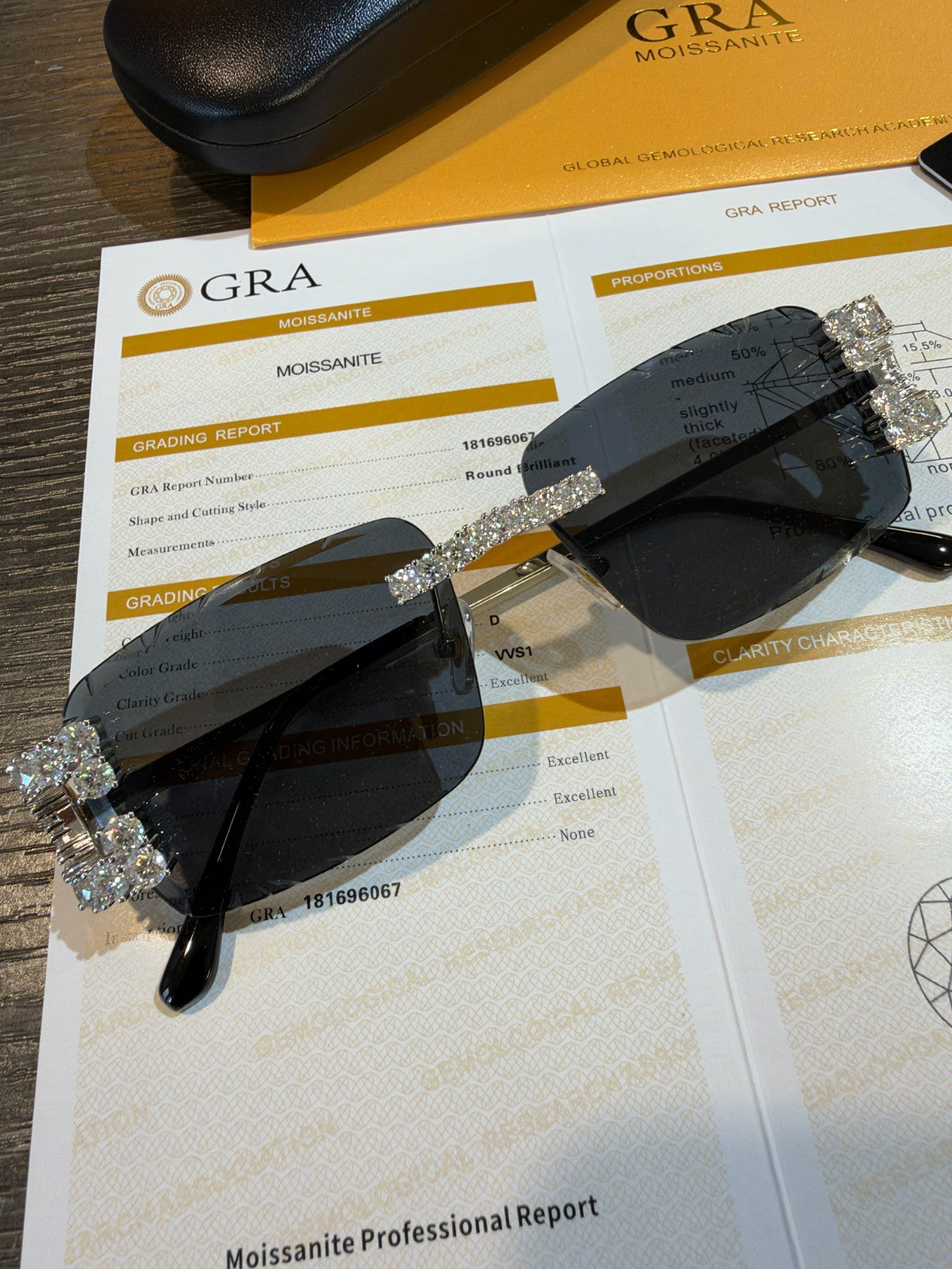 MOISSANITE Big Stone 15ct Iced Out Sunglasses - 925 Silver Buffs - Black