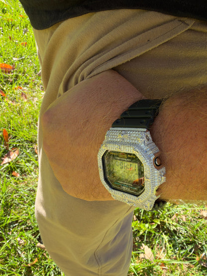 MOISSANITE Real 925 Silver Iced Casio G Shock DW-5600UE Cross Hip Hop Watch