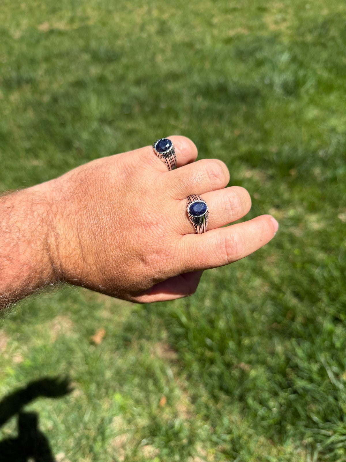Navajo Tribe Ring - 925 Silver Oxidized - Genuine Blue Sapphire Stone