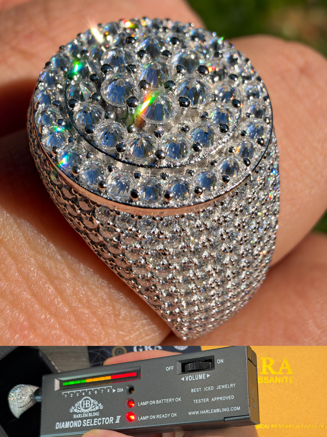 MOISSANITE Upside Down Reverse Set Cluster Iced Out Pinky Ring - 925 Silver