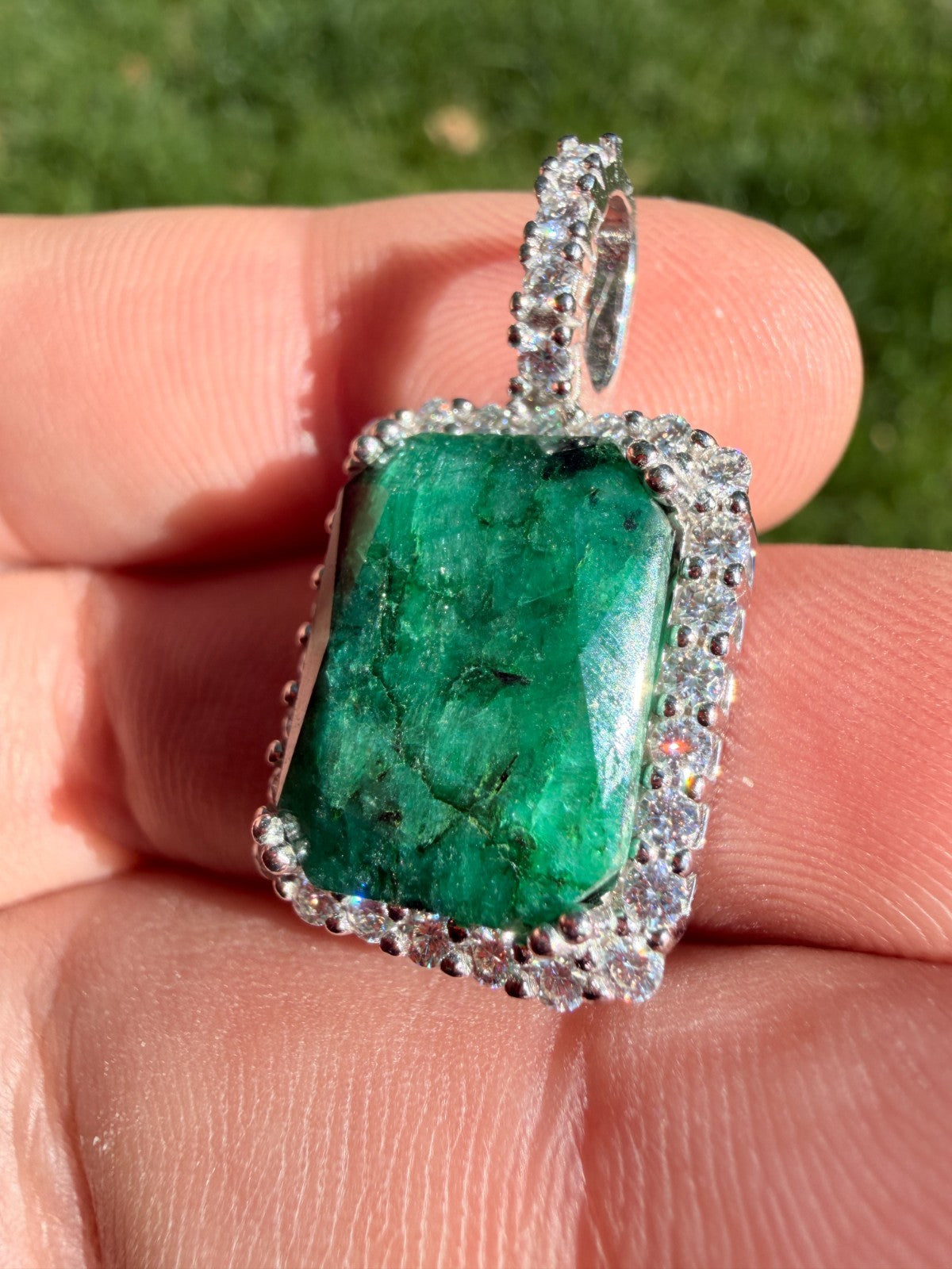 MOISSANITE Royalty Green Phantom Pendant - 925 Silver - Green Emerald Stone