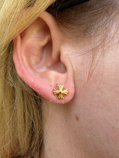 Hearts Of Chrome Cross Earrings - 14k Gold Vermeil 925 Silver - 8mm