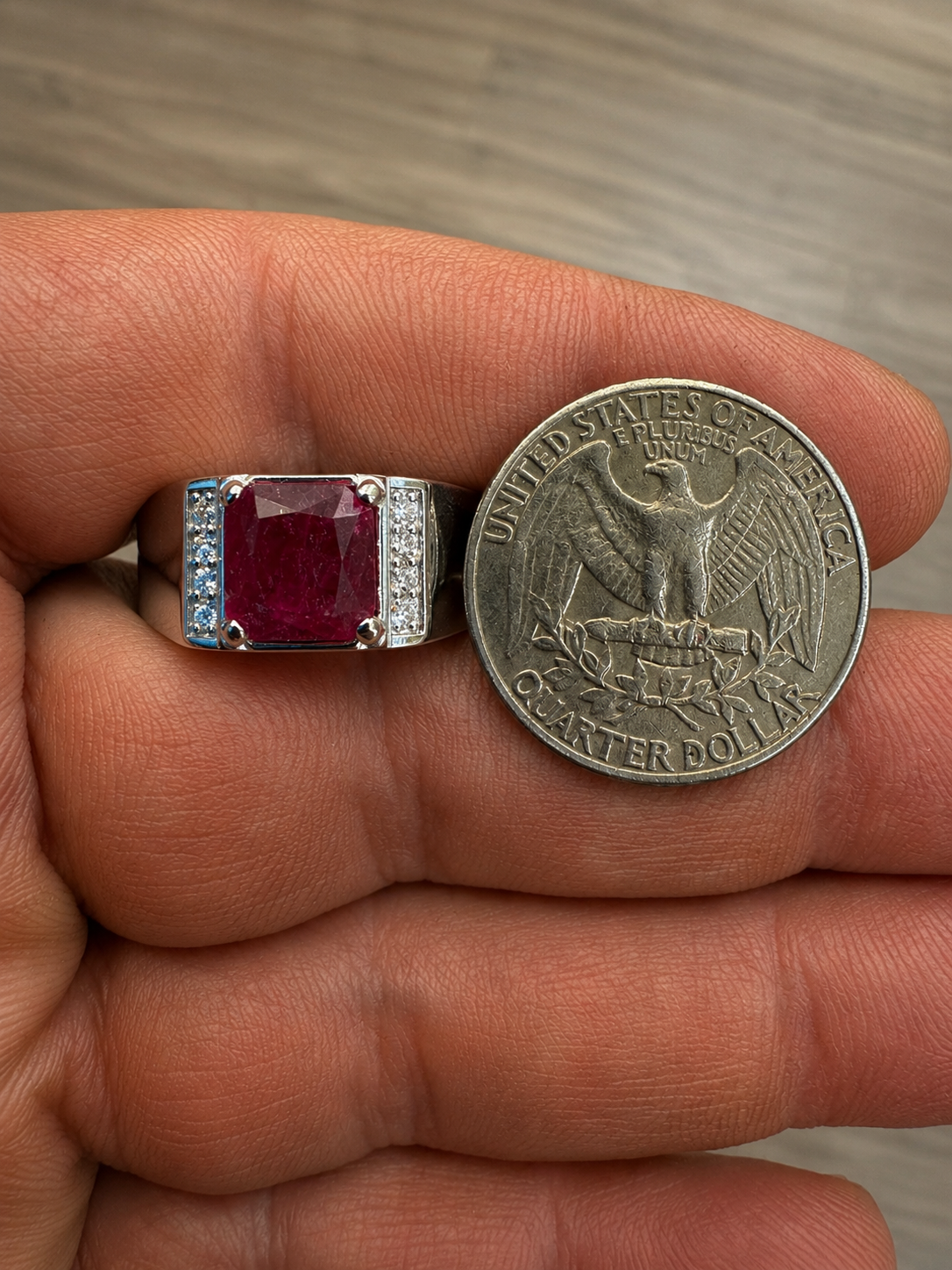 MOISSANITE Monarch Ring - 925 Silver - Genuine Red Ruby Stone