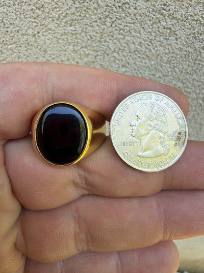 Shadow Boss Ring - 14k Gold Vermeil 925 Silver - Genuine Black Onyx Stone