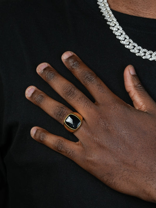 Midnight Don Ring - 14k Gold Vermeil 925 Silver - Genuine Black Onyx Stone
