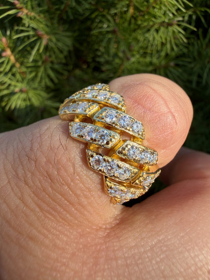 MOISSANITE 11.5mm Iced Out Prong Cuban Eternity Band Ring - 14k Gold Vermeil 925 Silver