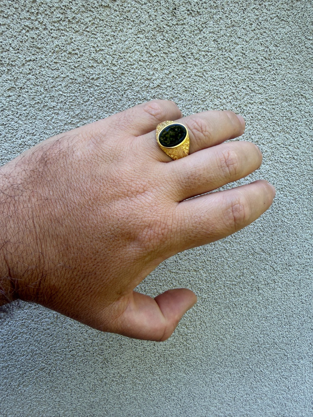 Columbian King Ring - 14k Gold Vermeil 925 Silver - Genuine Black Onyx Stone