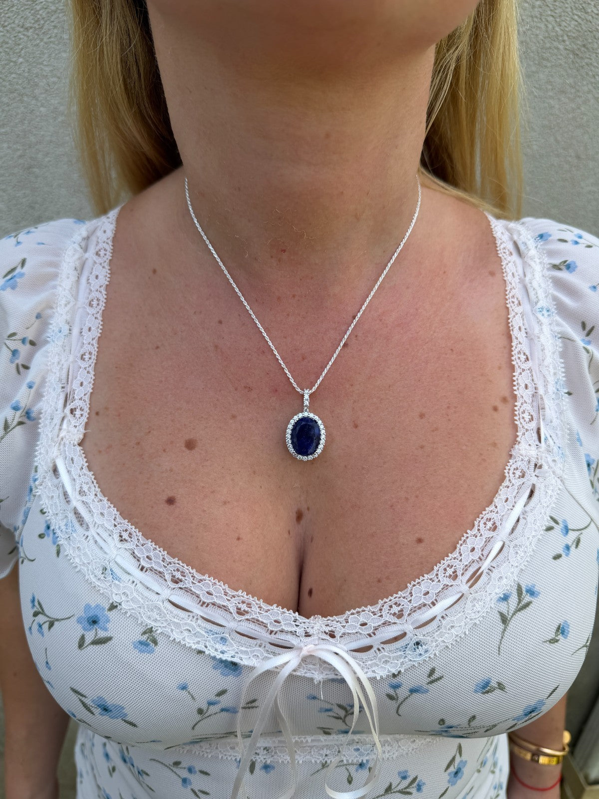 MOISSANITE Royalty Midnight Ocean Pendant - 925 Silver - Oval Genuine Blue Sapphire Stone