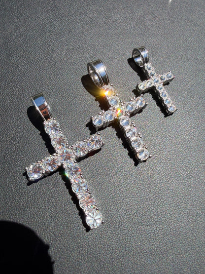 Real 925 Silver Cross Iced Pendant Upside Down Set Reverse MOISSANITE Necklace