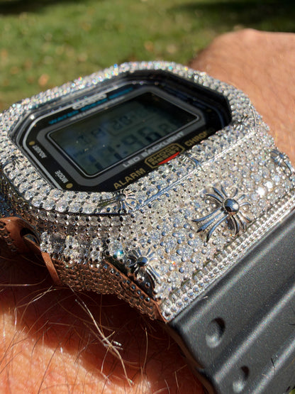 MOISSANITE Real 925 Silver Iced Casio G Shock DW-5600UE Cross Hip Hop Watch