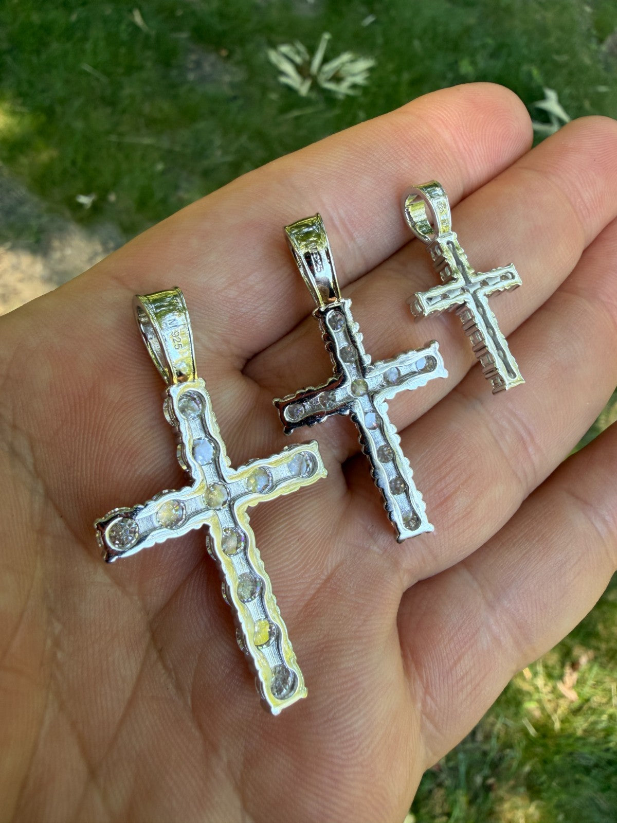 Real 925 Silver Cross Iced Pendant Upside Down Set Reverse MOISSANITE Necklace