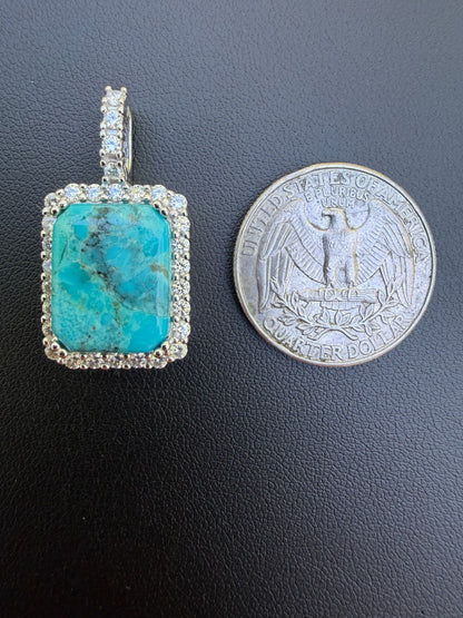 MOISSANITE Royalty Ocean Freeze Pendant - 925 Silver - Genuine Blue Turquoise Stone