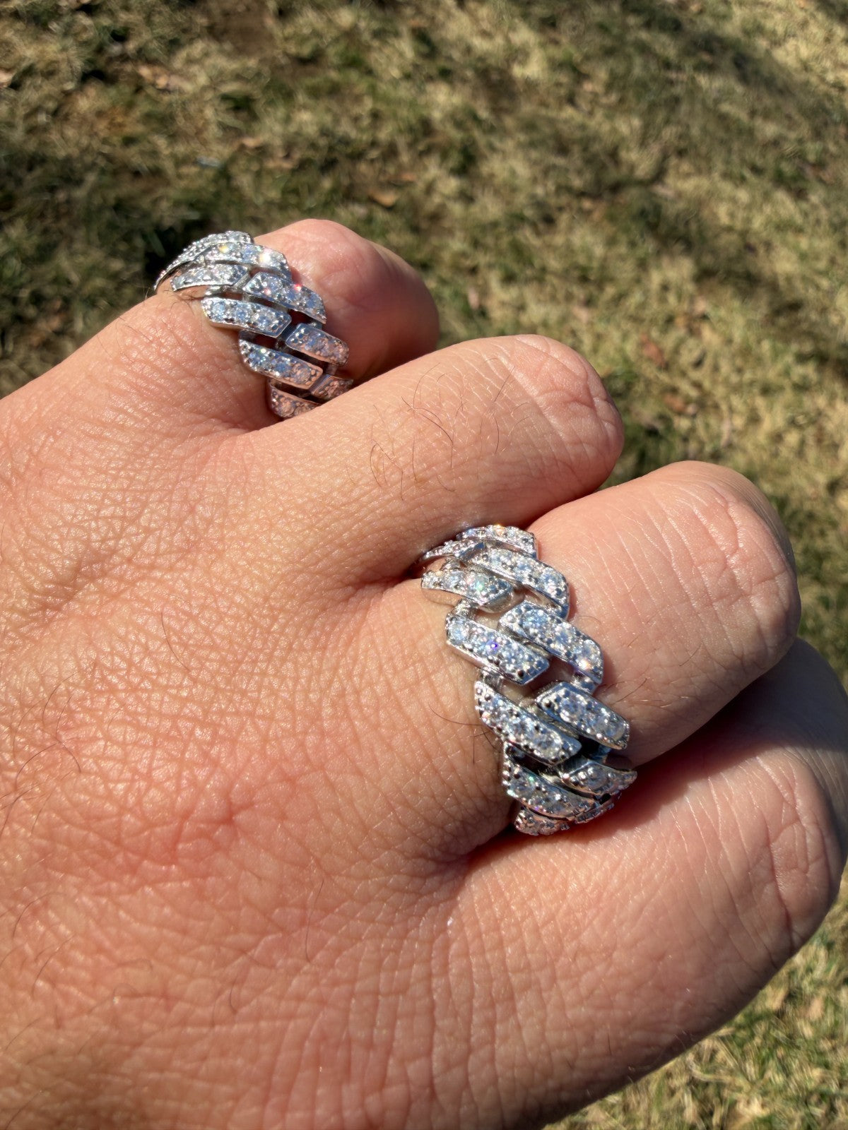 MOISSANITE 11.5mm Iced Out Prong Cuban Eternity Band Ring - 925 Silver
