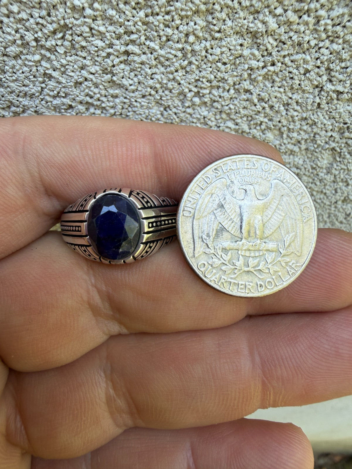 Navajo Tribe Ring - 925 Silver Oxidized - Genuine Blue Sapphire Stone
