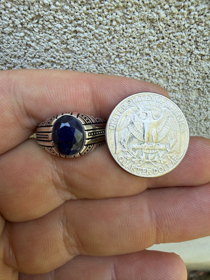 Navajo Tribe Ring - 925 Silver Oxidized - Genuine Blue Sapphire Stone