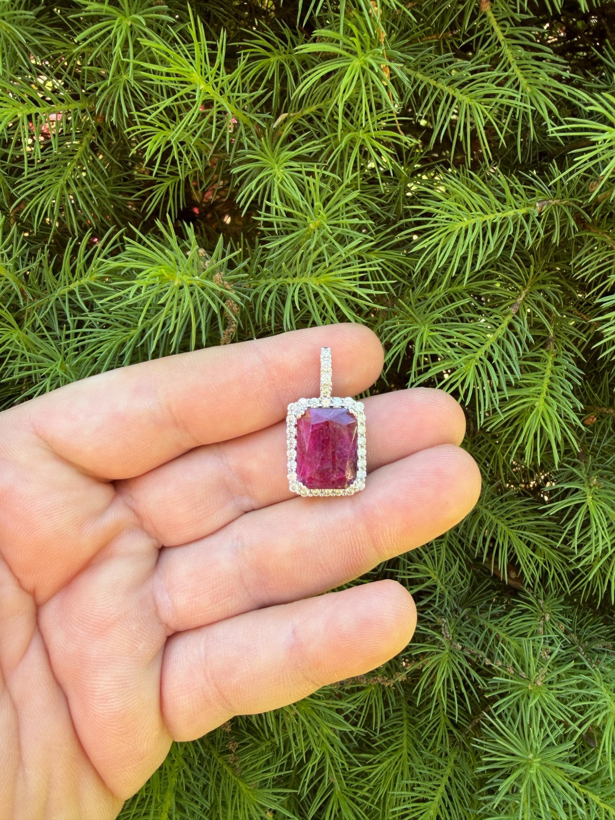 MOISSANITE Royalty Red Ruby Pendant - 925 Silver - Genuine Red Ruby Stone